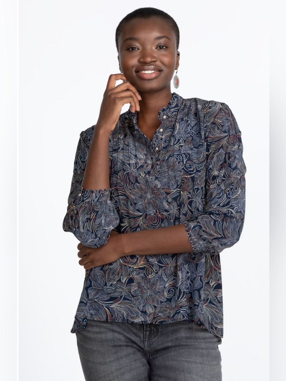 Johnny Was Venus Peasant Top | Navy